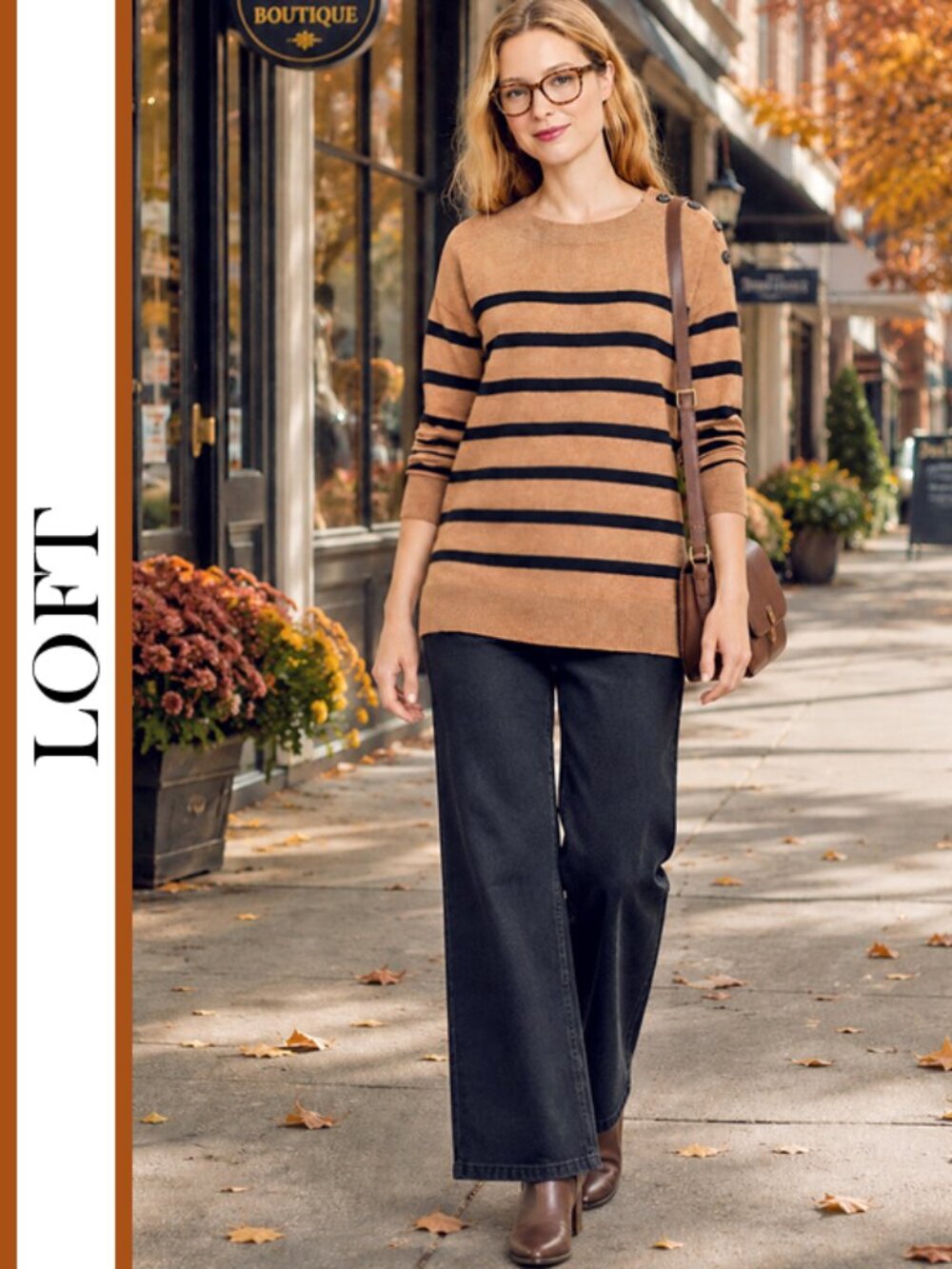 LOFT | Striped Shoulder Button Knit Sweater - Picture 11 of 11